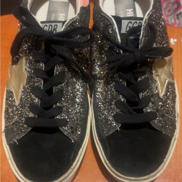 Golden Goose Black Glitter Sneakers with Gold Star - Picture 1 of 11